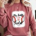 My Heart Is On That Field Baseball Mom Momm Comfort Colors Sweatshirt Orchid