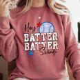 Hey Batter Batter Swing Graphic For Baseball Moms Comfort Colors Sweatshirt Orchid Hey Batter Batter Swing Graphic For Baseball Moms Comfort Colors Sweatshirt Orchid