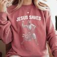 Jesus Saves Shirt Religious Christian Faith Baseball Comfort Colors Sweatshirt Orchid
