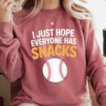 I Just Hope Everyone Has Snacks Baseball Game Day Fan Comfort Colors Sweatshirt Orchid I Just Hope Everyone Has Snacks Baseball Game Day Fan Comfort Colors Sweatshirt Orchid