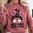 In October We Wear Pink Baseball Mom Messy Bun Breast Cancer Comfort Colors Sweatshirt Orchid