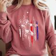 Patriotic Baseball Catcher American Flag Sports Tee Comfort Colors Sweatshirt Orchid