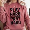 Play Hard Pray Hard Youth Boy Christian Baseball Jesus Comfort Colors Sweatshirt Orchid Play Hard Pray Hard Youth Boy Christian Baseball Jesus Comfort Colors Sweatshirt Orchid