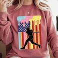Retro Baseball Drip Boys Ice Cream Patriotic American Flag Comfort Colors Sweatshirt Orchid