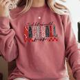 Retro Checkered Tired But Caffeinated Baseball Mom Leopard Comfort Colors Sweatshirt Orchid