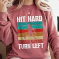 Retro Hit Hard Run Fast Turn Left Baseball Lover Comfort Colors Sweatshirt Orchid