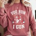 You Run I Gun Baseball Catcher Softball Player Comfort Colors Sweatshirt Orchid
