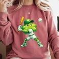 Shamrock Playing Baseball St Patricks Day Men Boys Kid Comfort Colors Sweatshirt Orchid