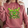 St Patricks Day Baseball Ice Cream Shamrock Baseball Player Comfort Colors Sweatshirt Orchid