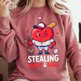 Stealing Hearts And Bases Baseball Player Valentine's Day Comfort Colors Sweatshirt Orchid