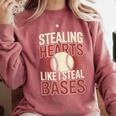 Stealing Hearts Like I Steal Bases Baseball Valentine Retro Comfort Colors Sweatshirt Orchid