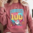 I Survived 100 Days Of School Baseball Drip Students Teacher Comfort Colors Sweatshirt Orchid