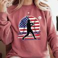 Women's Batter Patriotic American Flag Baseball Silks Comfort Colors Sweatshirt Orchid Women's Batter Patriotic American Flag Baseball Silks Comfort Colors Sweatshirt Orchid