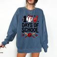 100 Days Of School Coquette Bow Baseball 100th Day Girl Kid Comfort Colors Sweatshirt Blue Jean