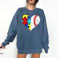 Autism Baseball Heart Autism Puzzle Baseball Mom Comfort Colors Sweatshirt Blue Jean