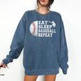 Baseball Catcher Eat Sleep Repeat Youth Boys Men Comfort Colors Sweatshirt Blue Jean