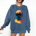 Baseball Catcher Mask Ice Cream Dripping Baseball Fan Boys Comfort Colors Sweatshirt Blue Jean