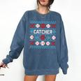 Baseball Catcher Ugly Christmas Sweater Pattern Sports Xmas Comfort Colors Sweatshirt Blue Jean Baseball Catcher Ugly Christmas Sweater Pattern Sports Xmas Comfort Colors Sweatshirt Blue Jean