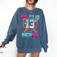 Baseball Drip Bruh It's My 13th Birthday Boy Ice Cream Drip Comfort Colors Sweatshirt Blue Jean