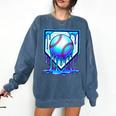 Baseball Drip Ice Cream Blue Glow Melt Ball Graphic Comfort Colors Sweatshirt Blue Jean