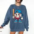 Baseball Drippy Style Apparel For Boys Youth Cool Baseball Comfort Colors Sweatshirt Blue Jean