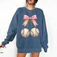 Baseball Girls Women Coquette Pink Bow Baseball Comfort Colors Sweatshirt Blue Jean