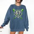 Baseball Ice Cream Drip Number 67 Player 67th Birthday Kids Comfort Colors Sweatshirt Blue Jean