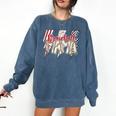Baseball Mama Lightning Bolt Checkered Varsity Mother's Day Comfort Colors Sweatshirt Blue Jean