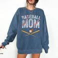 Baseball Mom Crossed Bats With Ball On Fire Distressed Comfort Colors Sweatshirt Blue Jean