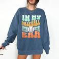 In My Baseball Mom Era Retro Groovy Style Sports Mama Comfort Colors Sweatshirt Blue Jean