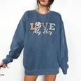 Baseball Mom Love My Boy Retro Casual Letter Print Comfort Colors Sweatshirt Blue Jean