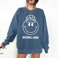 Baseball Mom Smile Face Shirt Varsity Cute Happy Face Women Premium Comfort Colors Sweatshirt Blue Jean