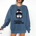 Baseball Momster Messy Bun Skull Mom For Women Halloween Comfort Colors Sweatshirt Blue Jean
