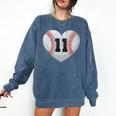 Baseball Number 11 Distressed Heart For Baseball Moms Comfort Colors Sweatshirt Blue Jean