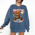 Baseball Player Christmas Gingerbread Smashing Through Snow Comfort Colors Sweatshirt Blue Jean