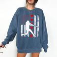 Baseball Silhouette Heart USA Flag Hearts American Boys Kids Comfort Colors Sweatshirt Blue Jean