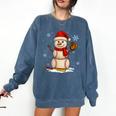 Baseball Snowman Merry Christmas Holiday Sports Xmas Pajamas Comfort Colors Sweatshirt Blue Jean