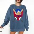 Boricua Puerto Rico Baseball Coqui Frog Pava Hat Fan Comfort Colors Sweatshirt Blue Jean