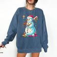 Christmas Baseball Snowman Drip For Boys Men Girls Women Comfort Colors Sweatshirt Blue Jean