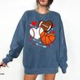 Cute Heart Baseball Basketball Football Valentine Boy Men Comfort Colors Sweatshirt Blue Jean
