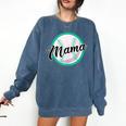 Cute Mama Script Font On Baseball Mom Comfort Colors Sweatshirt Blue Jean