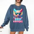 Drip Happens Baseball Ice Cream Bat And Ball With Sunglasses Comfort Colors Sweatshirt Blue Jean