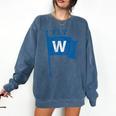 Fly The W Chicago Baseball Winning Flag Distressed Premium Tri-Blend Comfort Colors Sweatshirt Blue Jean