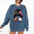 Football Mom Baseball Mom Of Both Messy Bun Mother's Day Comfort Colors Sweatshirt Blue Jean