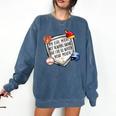 My Girl Might Not Always Swing But I Do Baseball Mom Mama Comfort Colors Sweatshirt Blue Jean