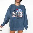 Hey Batter Batter Swing Graphic For Baseball Moms Comfort Colors Sweatshirt Blue Jean Hey Batter Batter Swing Graphic For Baseball Moms Comfort Colors Sweatshirt Blue Jean