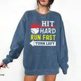Hit Hard Run Fast Turn Left Baseball Quote Fan Coach Premium Tri-Blend Comfort Colors Sweatshirt Blue Jean Hit Hard Run Fast Turn Left Baseball Quote Fan Coach Premium Tri-Blend Comfort Colors Sweatshirt Blue Jean