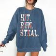 Hit Run Steal Baseball Mom For Women Baseball Comfort Colors Sweatshirt Blue Jean Hit Run Steal Baseball Mom For Women Baseball Comfort Colors Sweatshirt Blue Jean