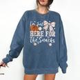 I'm Just Here For The Snacks Baseball Coquette Game Day Girl Comfort Colors Sweatshirt Blue Jean I'm Just Here For The Snacks Baseball Coquette Game Day Girl Comfort Colors Sweatshirt Blue Jean