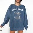 Jesus Saves Shirt Religious Christian Faith Baseball Comfort Colors Sweatshirt Blue Jean